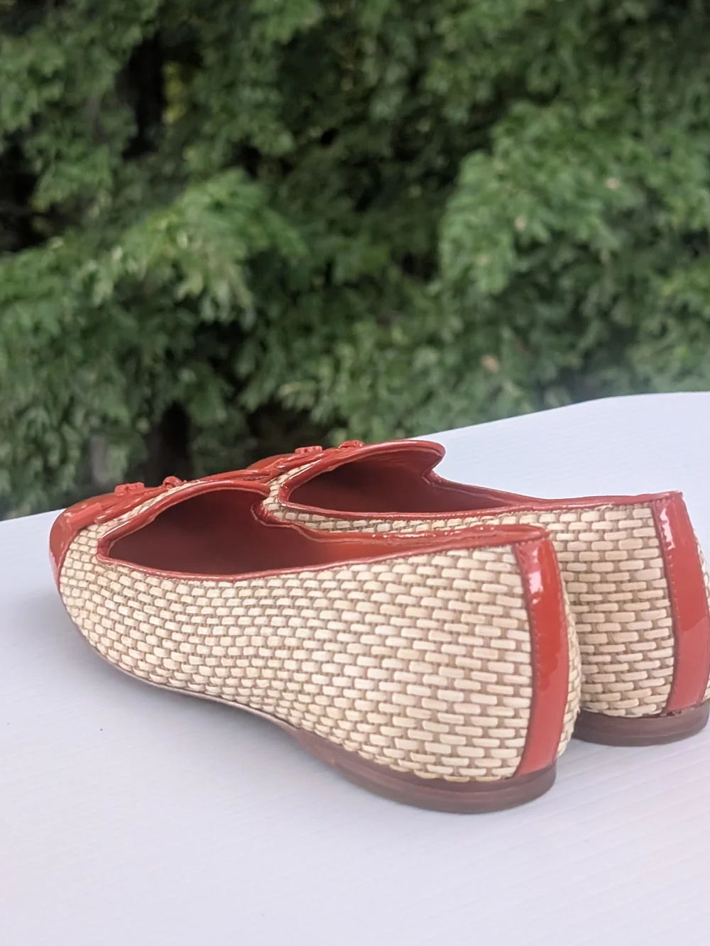Tory Burch Coral Patent & Woven Ballet Flats